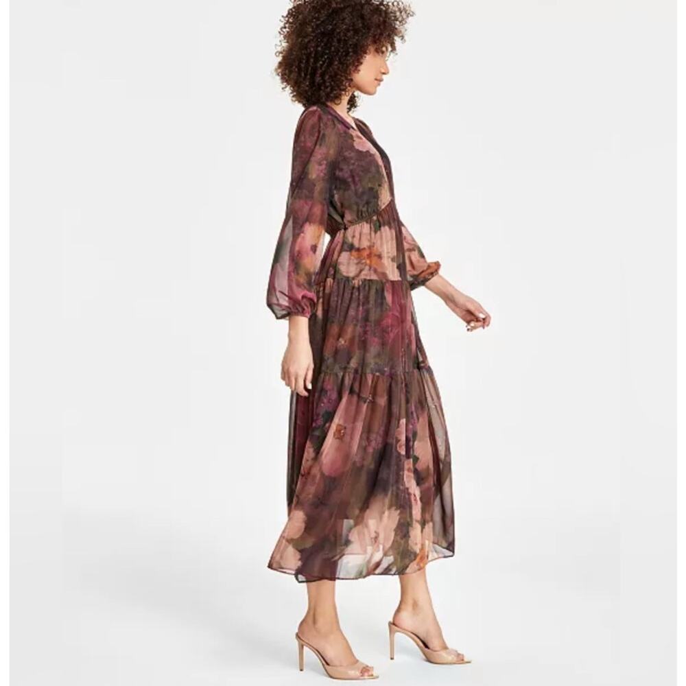 Signature By Robbie Bee Floral Chiffon Tiered Maxi Dress Size 8 V-Neck Formal - Picture 7 of 7